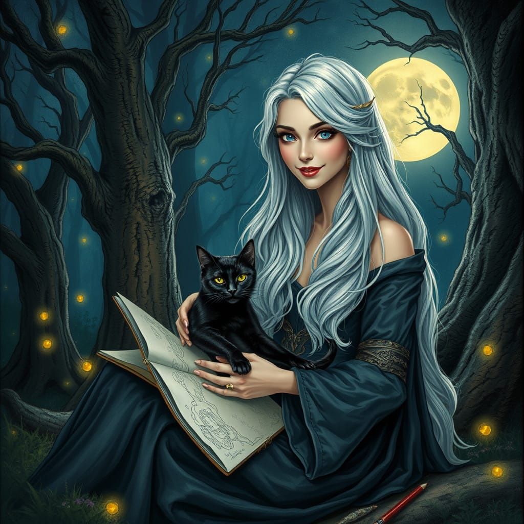 Whimsical Witch Enchants Under Full Moon