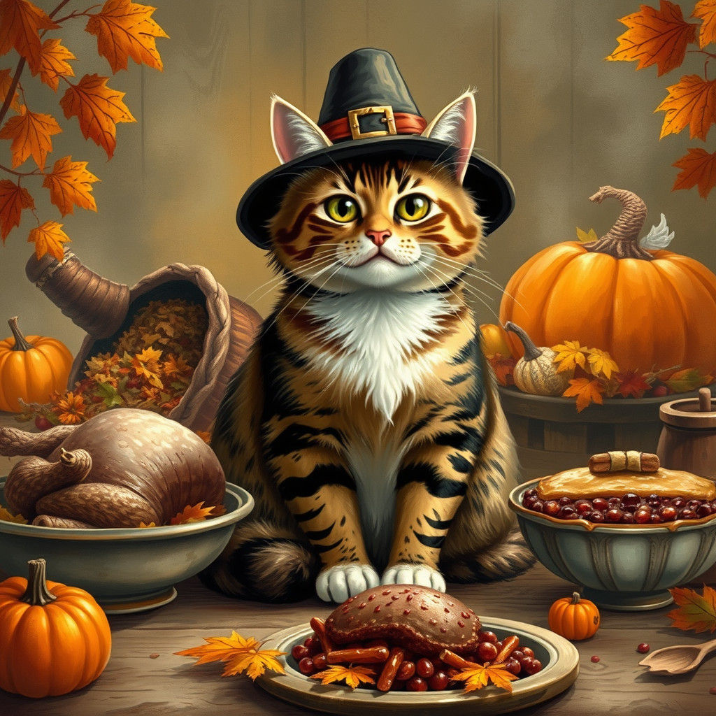 Regal Cat Celebrates Thanksgiving: A Norman Rockwell Inspire...