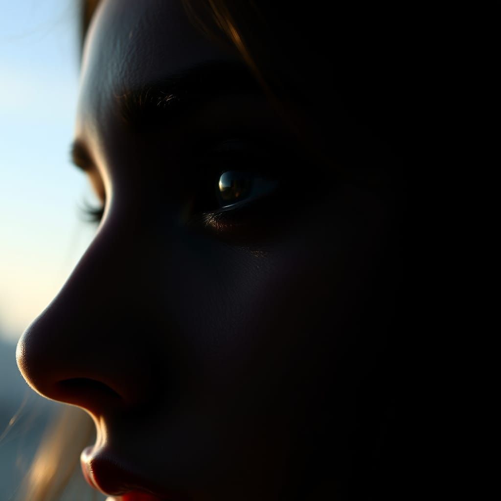 Shadowy Figure Reflecting Sky in Eye Portrait