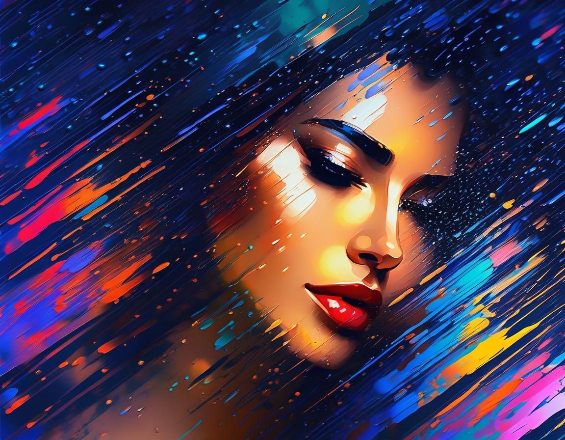 Expressive Moonlit Painting with Digital Rain Effect