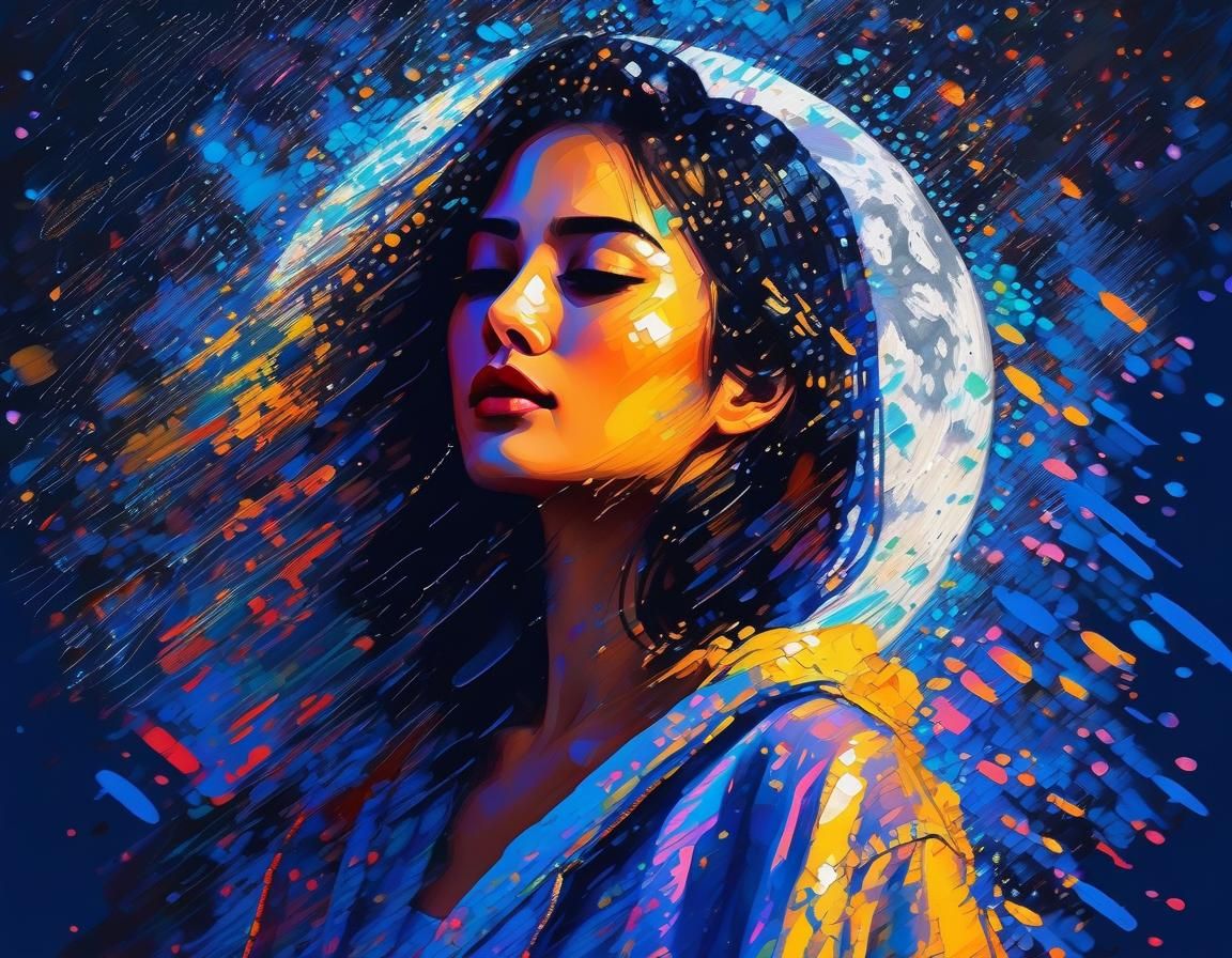 Expressive Moonlit Painting with Digital Glitch Effect
