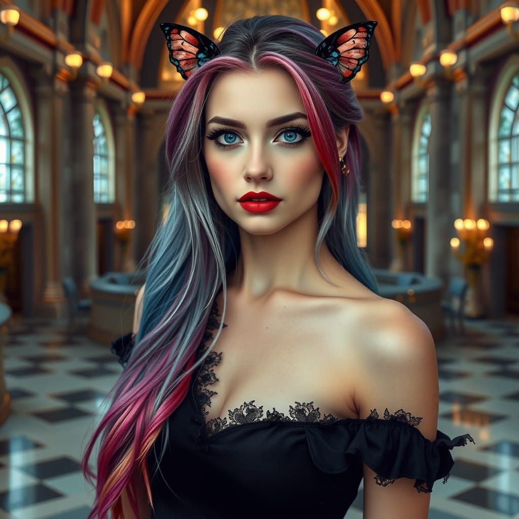 Gothic Vampire Hybrid Girl in Butterfly Haircut