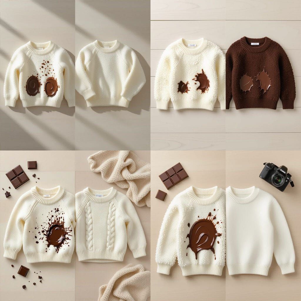 Clean Sweater vs Chocolate Stains: Before & After Flat Lay