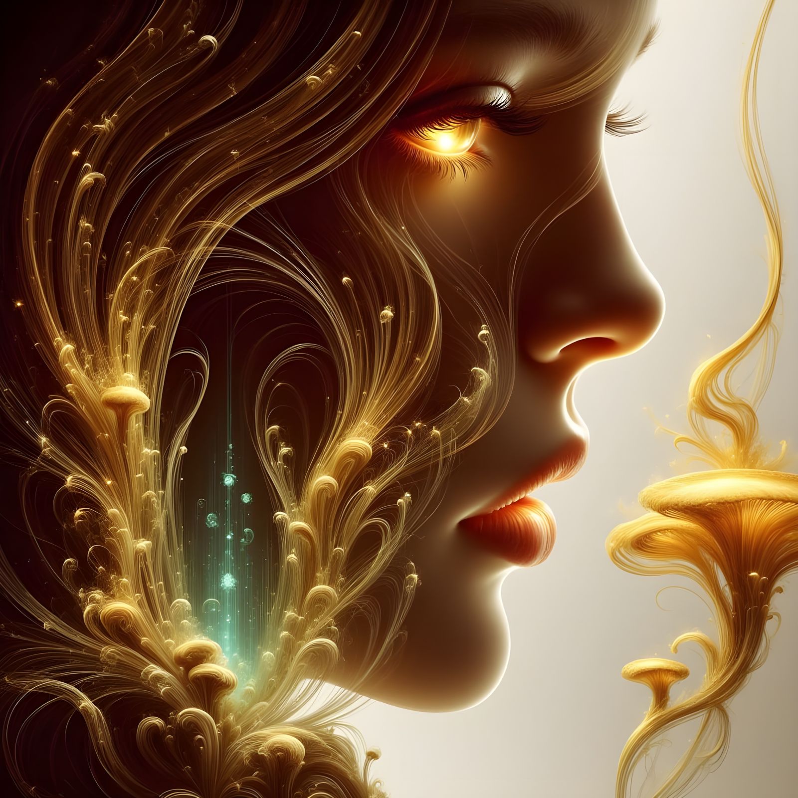 Ancient Cliff Face with Bioluminescent Mushrooms and Whisper...