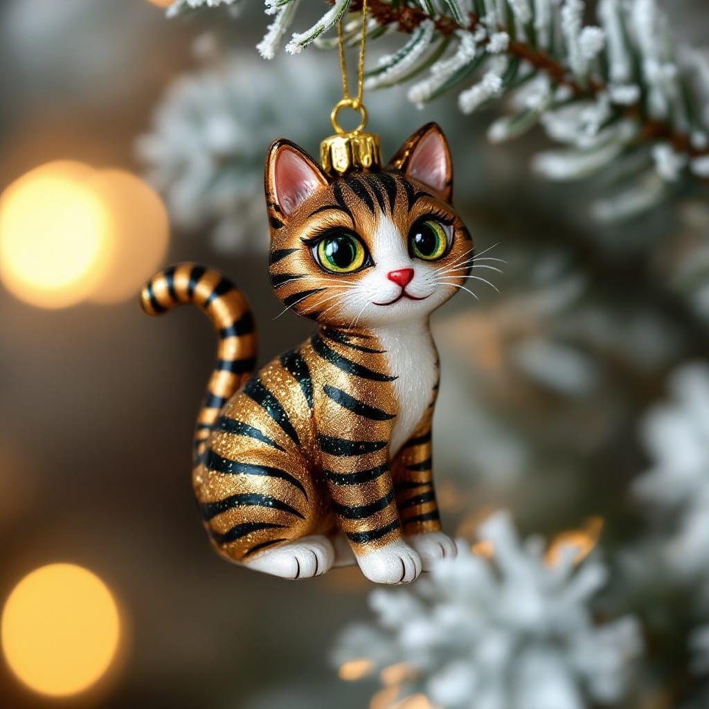 Vintage-Inspired Glass Tabby Cat Christmas Ornament