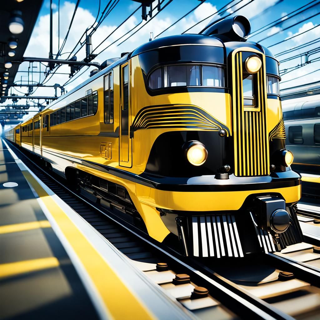 Art Deco Train Engine in Anime Key Visual Style