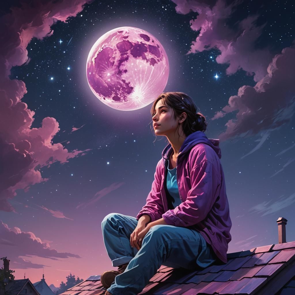 Ethereal Moonlit Portrait in Art Nouveau Style