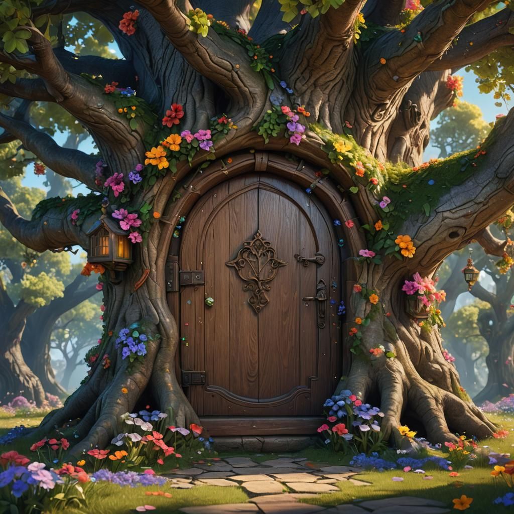 Enchanted Oak Tree Home for Pixies: Fantasy Art