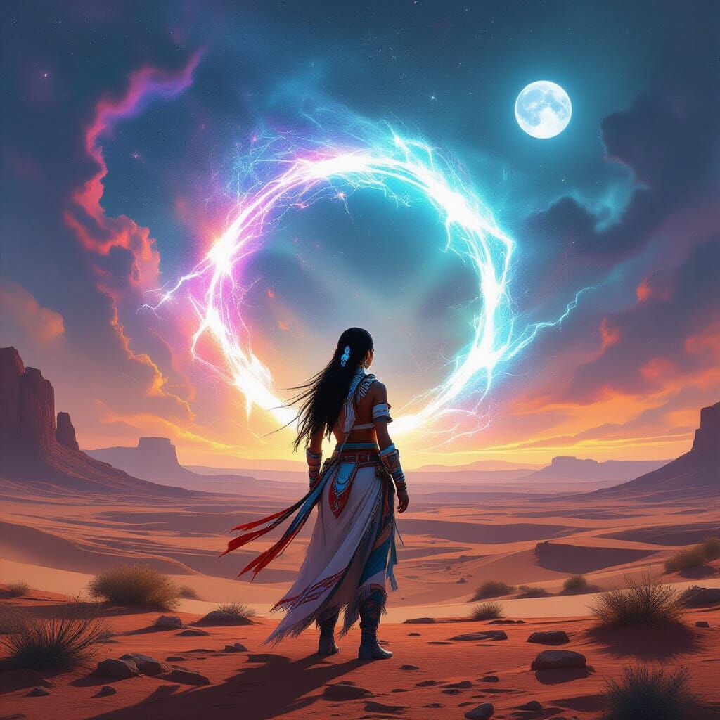 Sci-Fi Native American Woman Portal Guardian