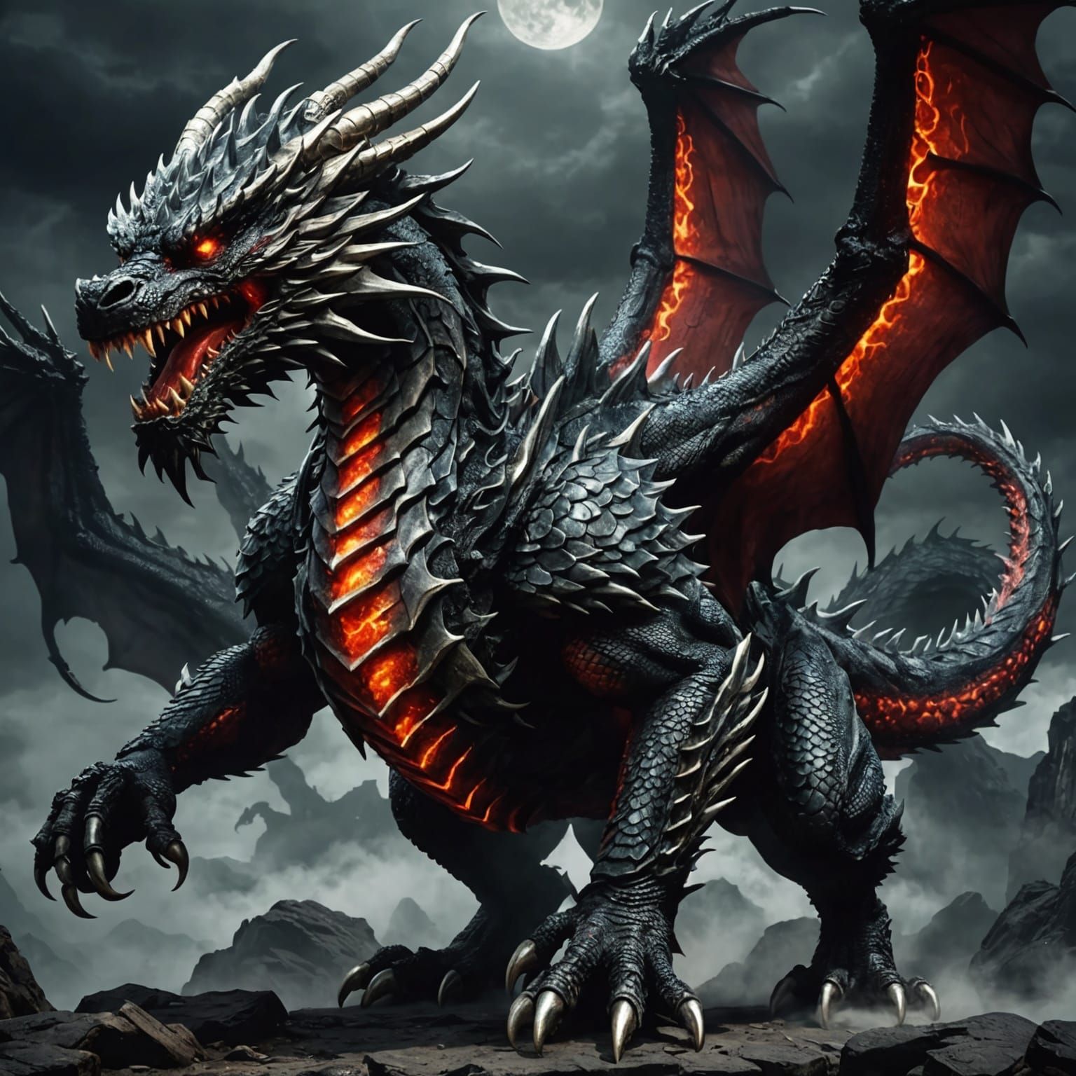 Colossal Dark Chinese Dragon in Hyperdetailed Dark Fantasy