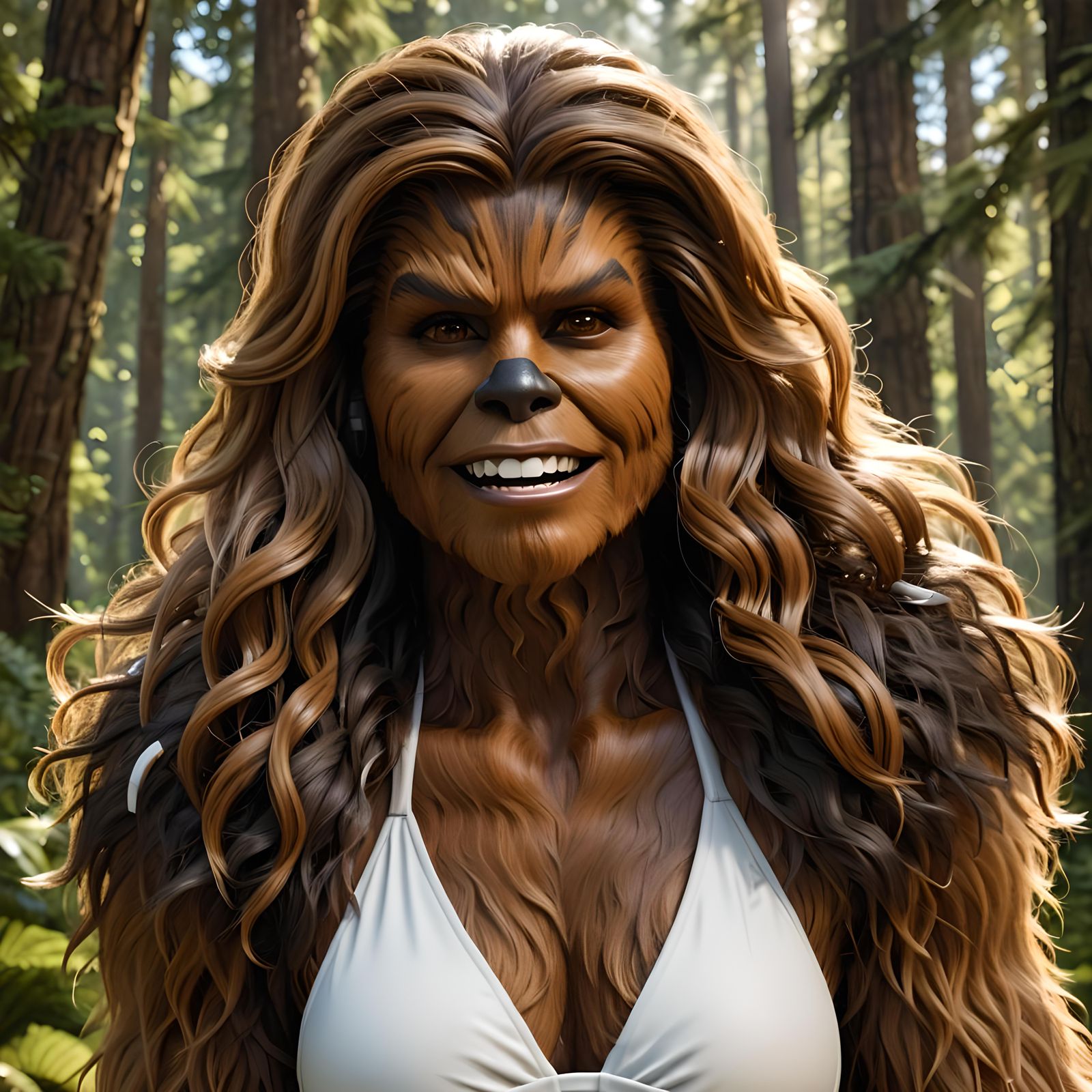 Happy Chewbacca Wookiee in Bikini, CGI Cartoon