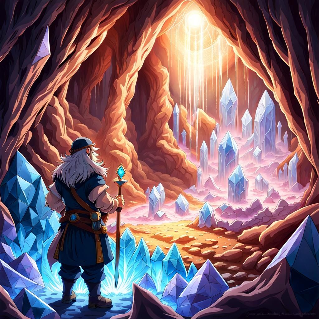 Dwarf Miner in Crystalline Anime Cavern