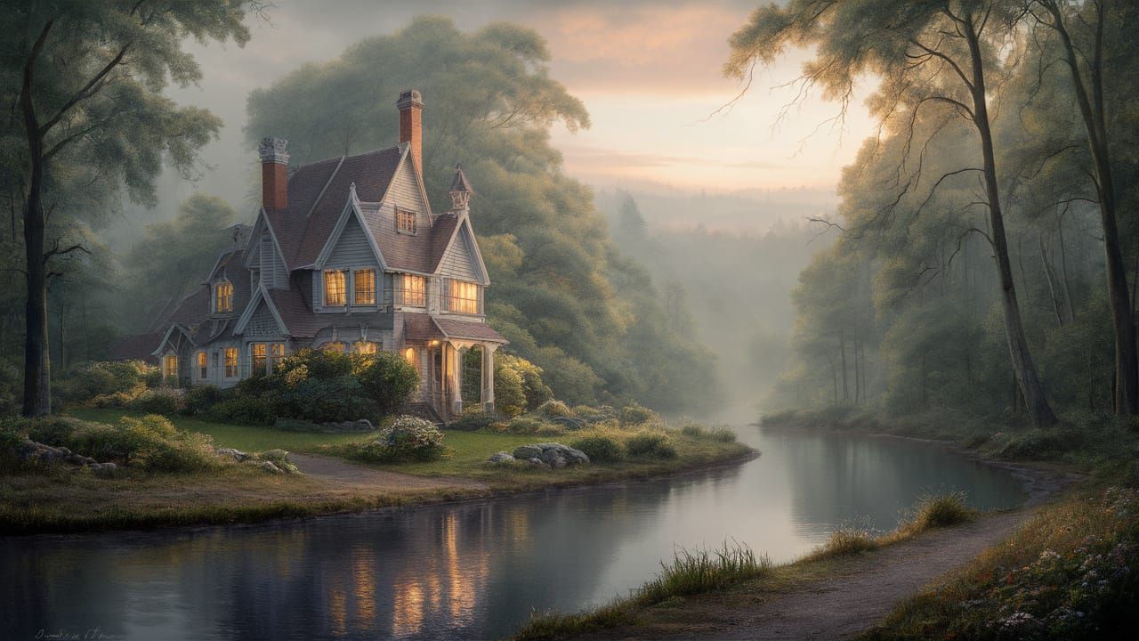 Ethereal Fantasy Landscape in Golden Hour