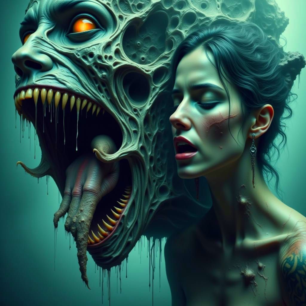 Surreal Horror Scene with Abomination