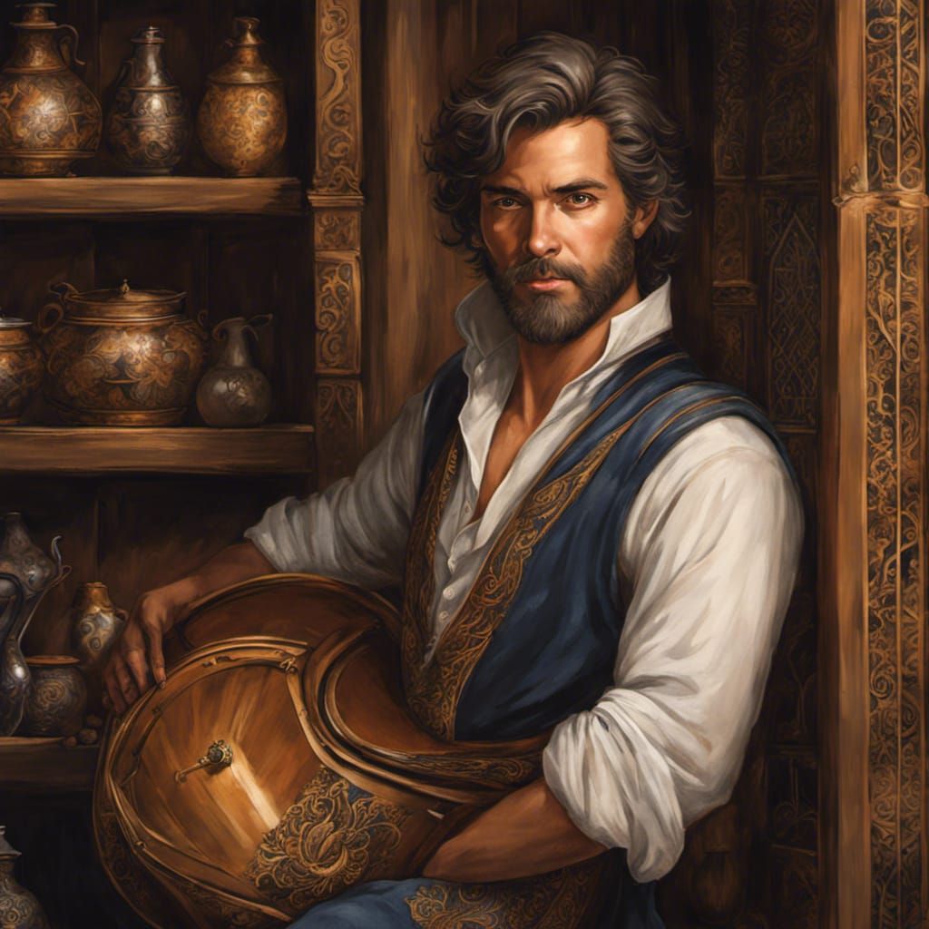 Handsome Bard in Tavern, Watercolor by Studio Ghibli