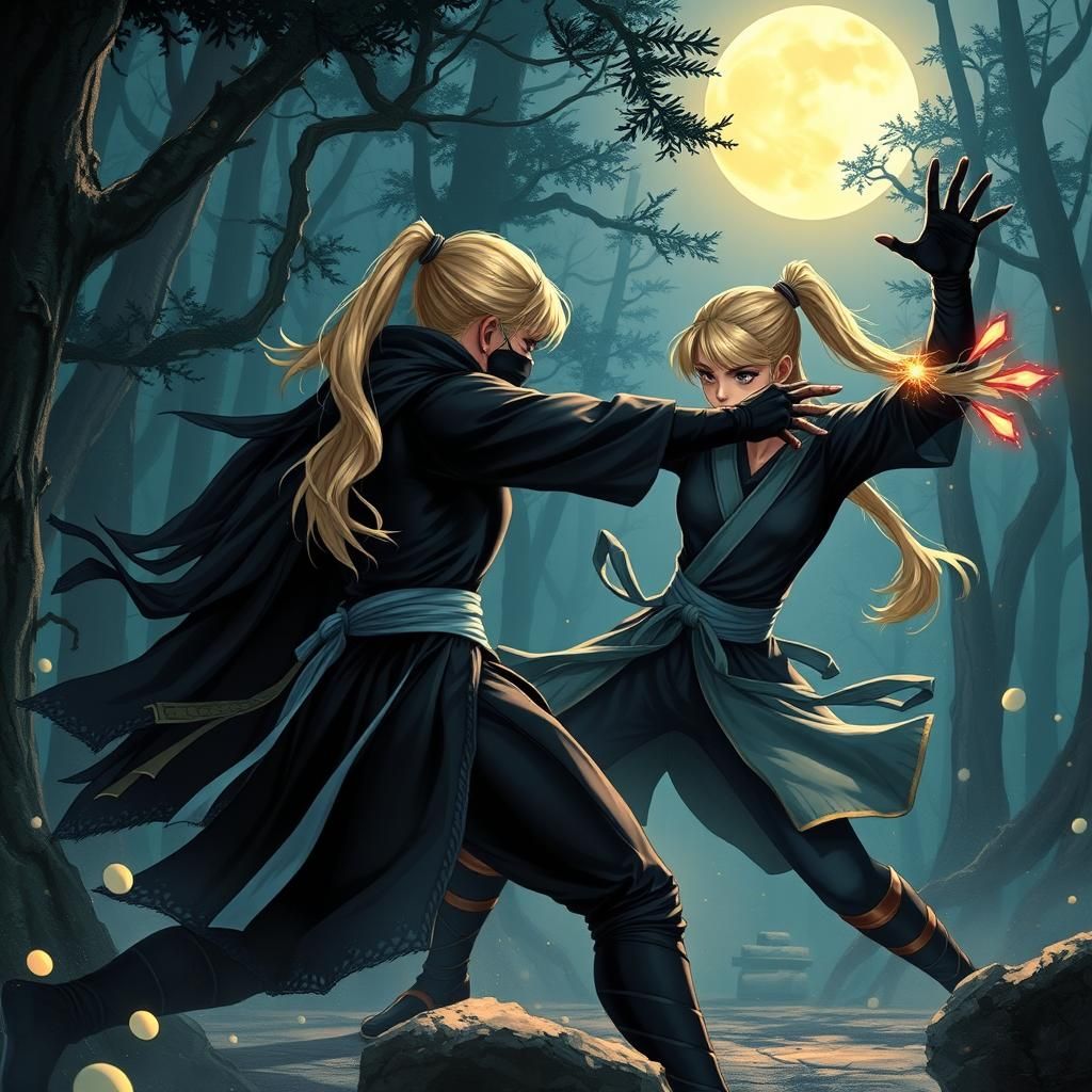 Ninja Warrior vs Dark Sorceress in Mystical Forest