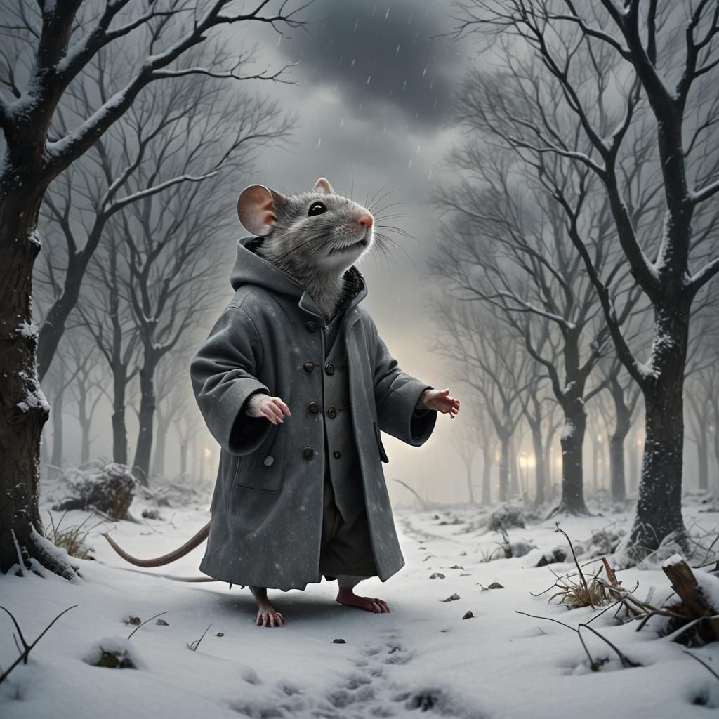Mouse in Winter Storm: Detailed Matte Painting