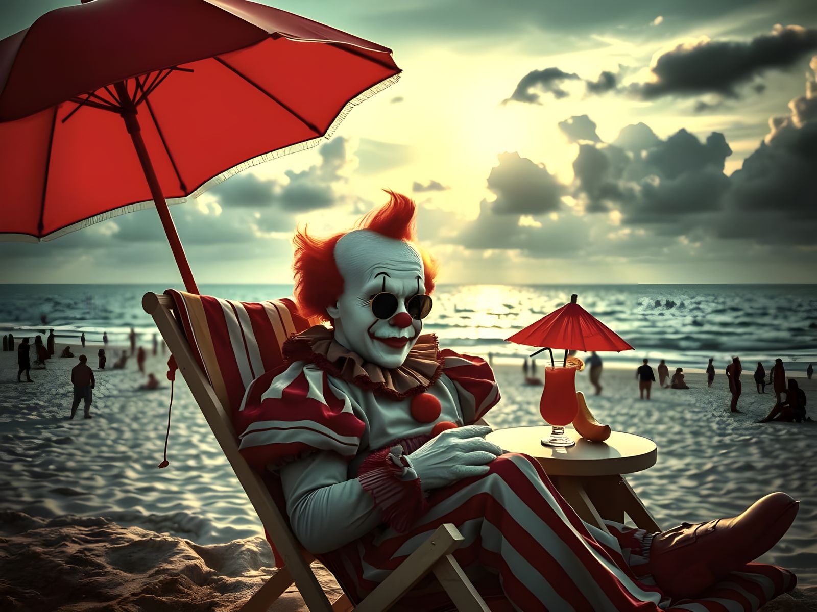 Pennywise Sunbathing on a Beach in Epic Cinematic Style