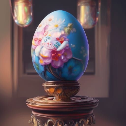 Intricate Kawaii Easter Egg Art, Elaborately Decorated