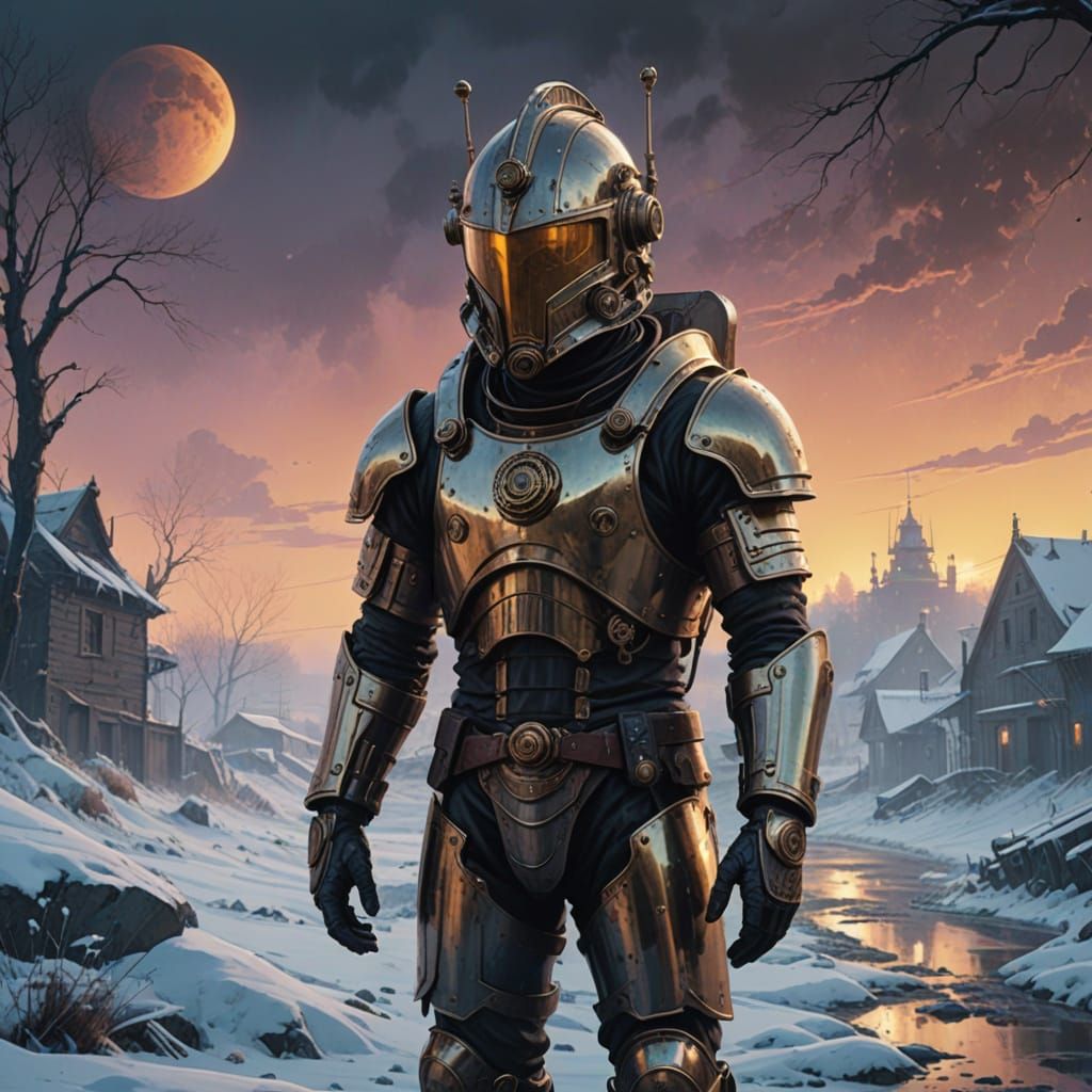 Steampunk Knight in Ancient Ruins