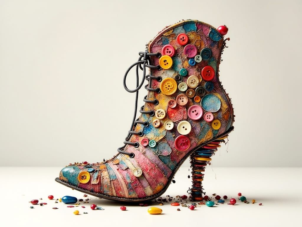 Upcycled Mosaic Boot Poster in Ink Poet Style