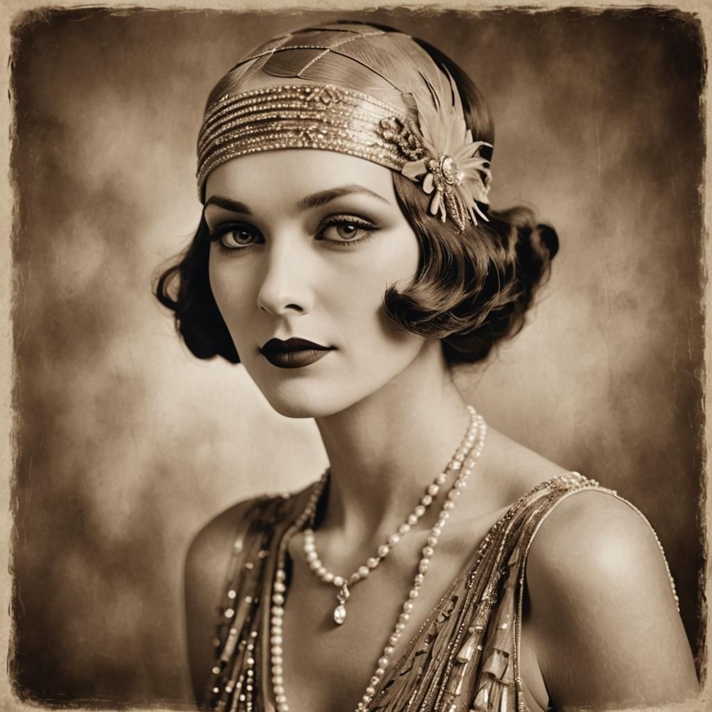 Elegant Flapper Girl Portrait in Sepia Tone
