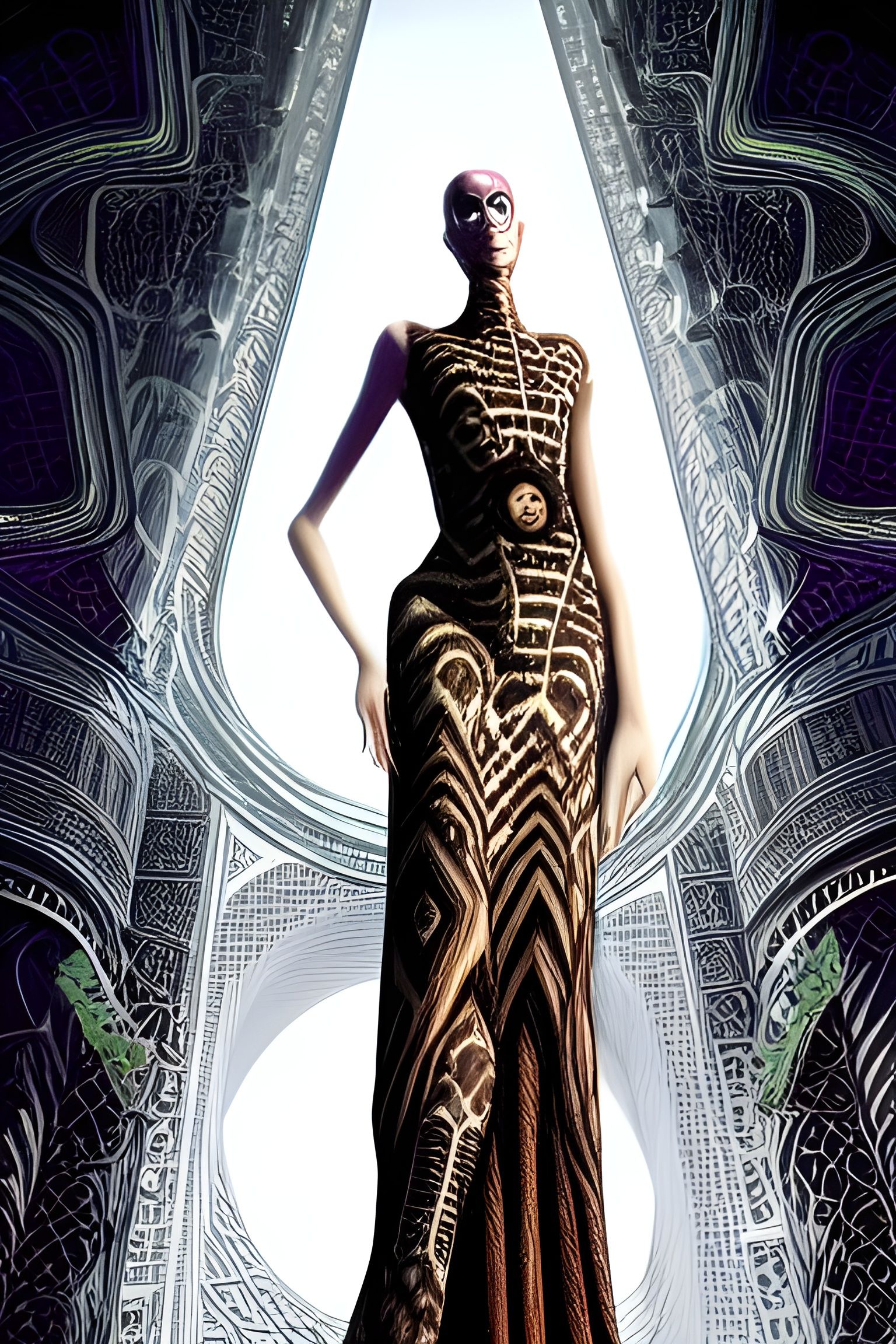 Scaled Mutant Woman in Cyberpunk Mosque