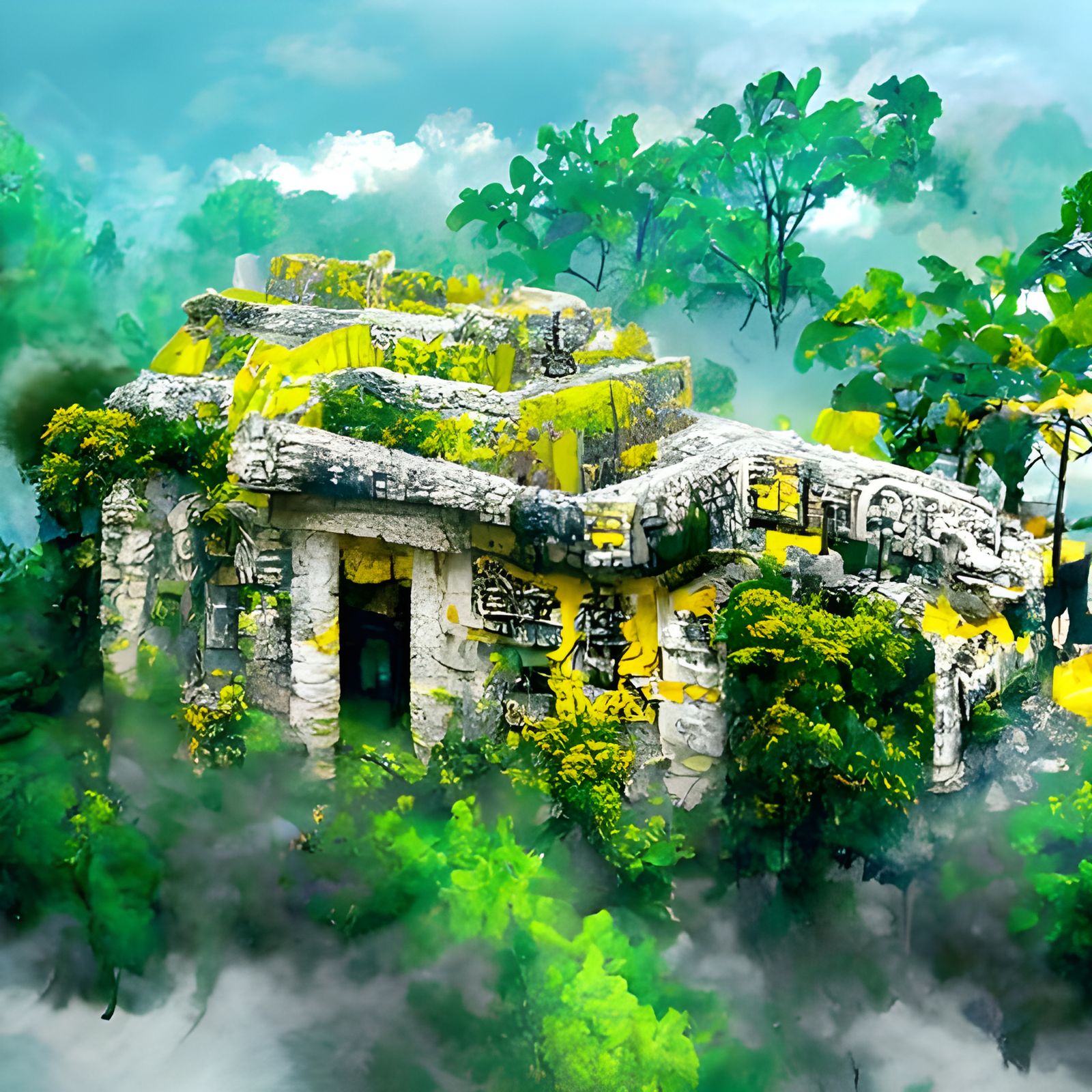 Ancient Mayan Sun Temple in Forest: Cel Shading