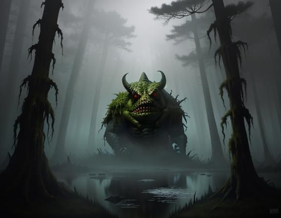 Bullywug in Murky Swamp: A Dark Fantasy Illustration