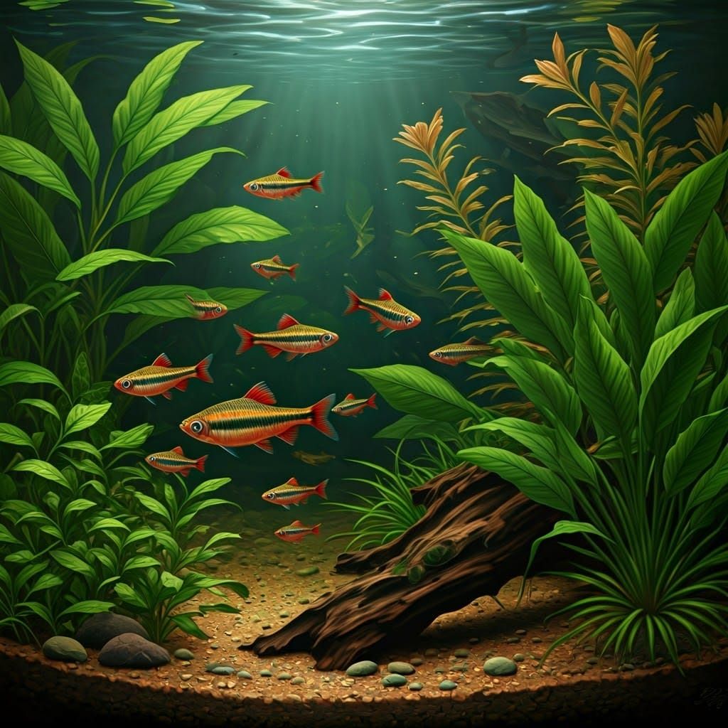 Vibrant Tropical Fish School in a Muddy Freshwater Environme...