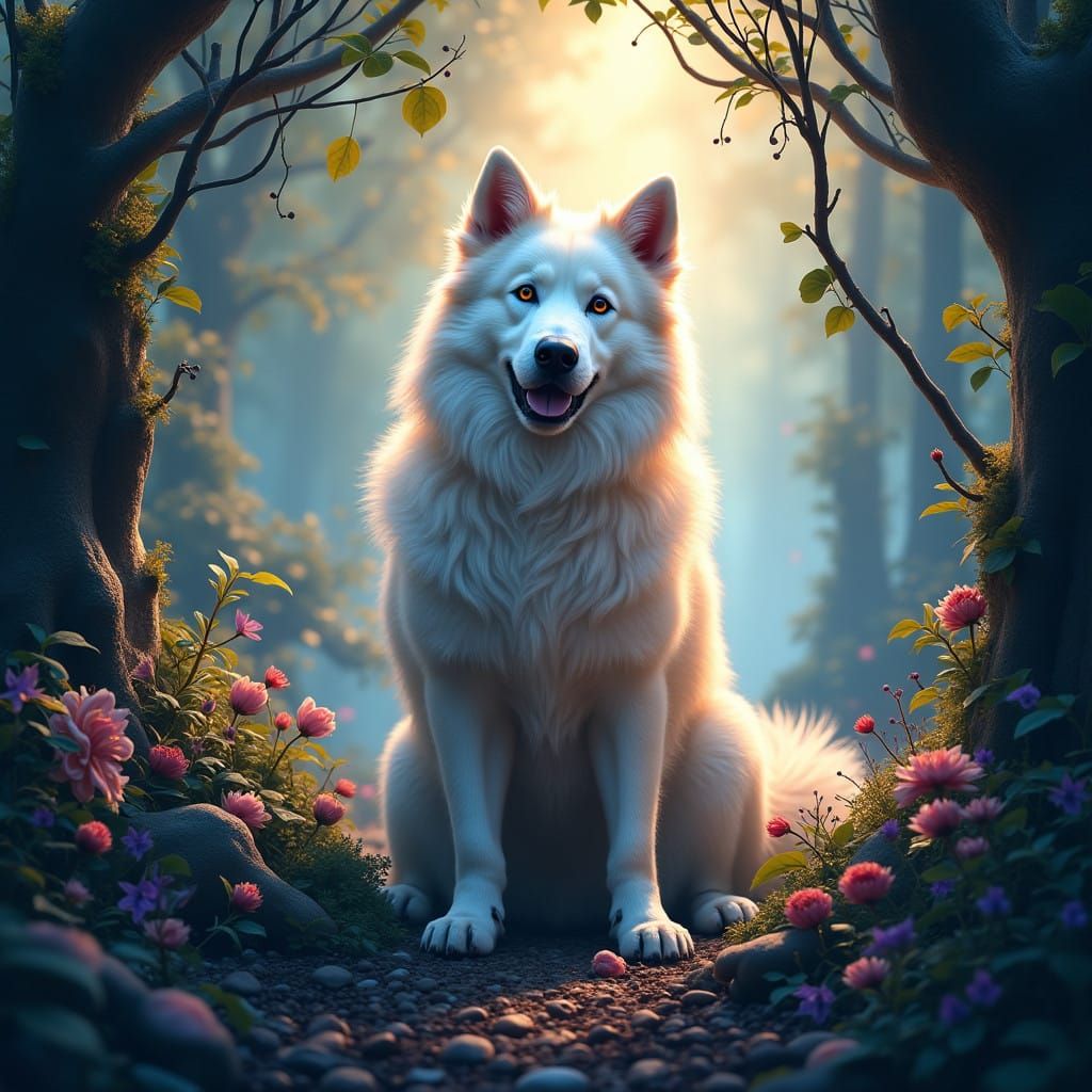 Majestic Kuvaz Dog in Enchanted Landscape