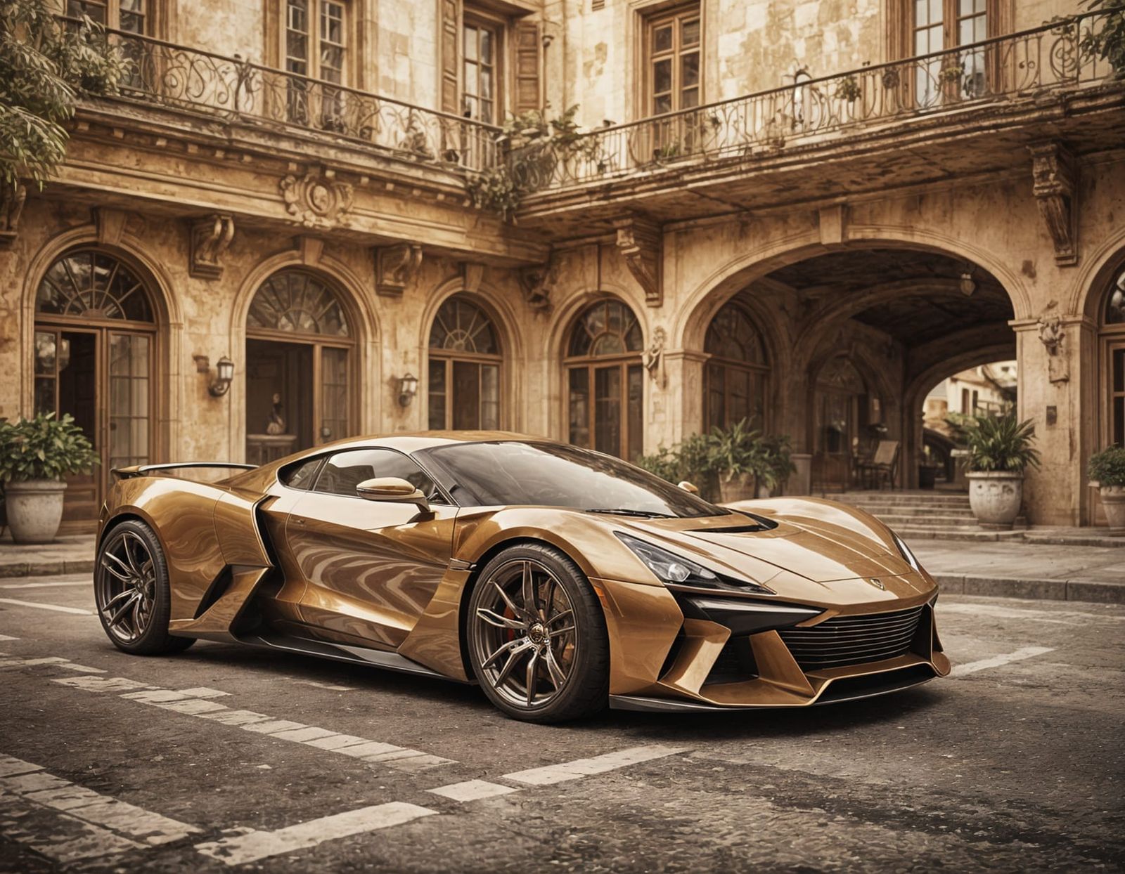 Futuristic Supercar in Sepia Impressionist Style