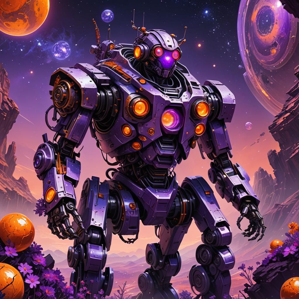 Robot Mining Crystals on Jupiter in Sci-Fi Art