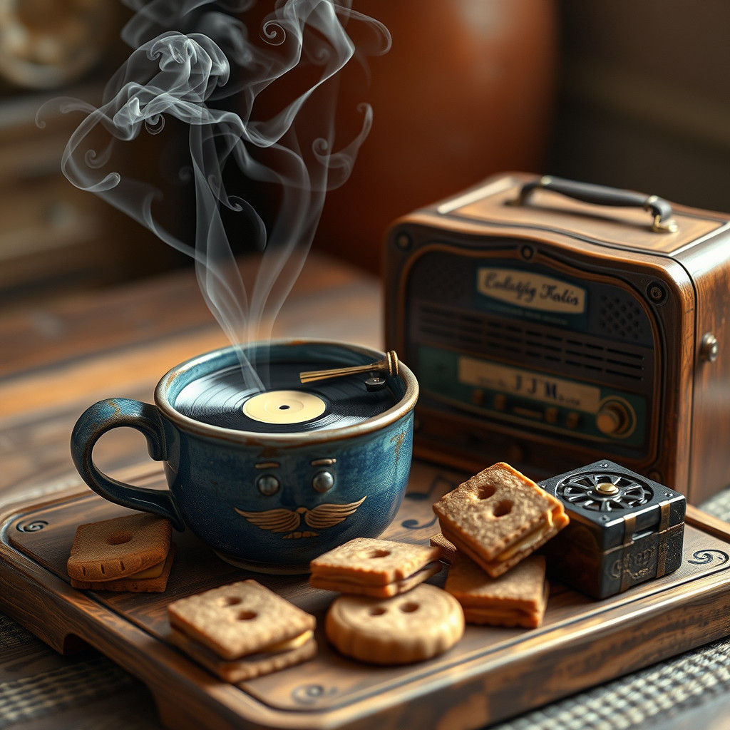 Miniature Record Player in Mug with Musical Steam