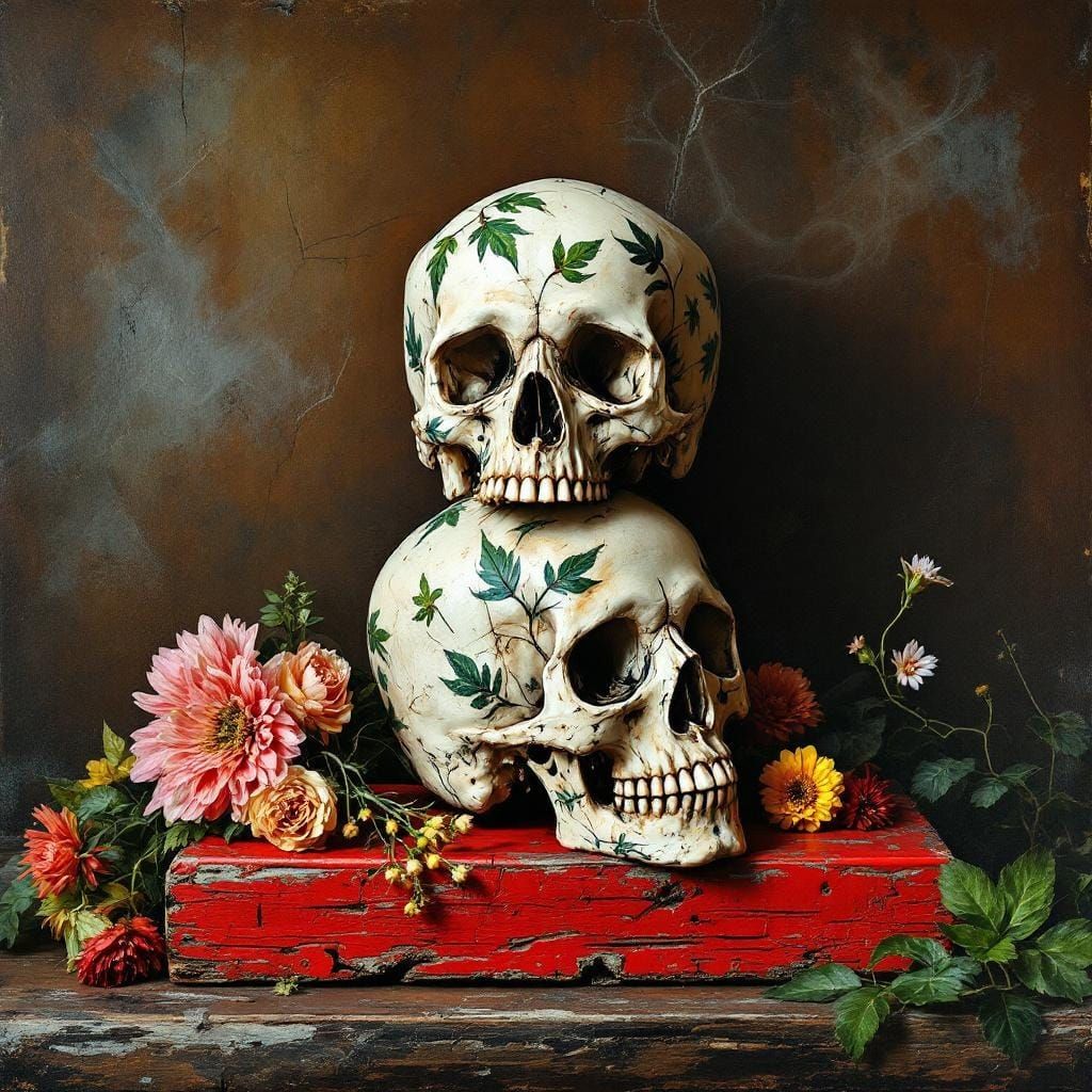 Still Life with Skulls in Expressive Style