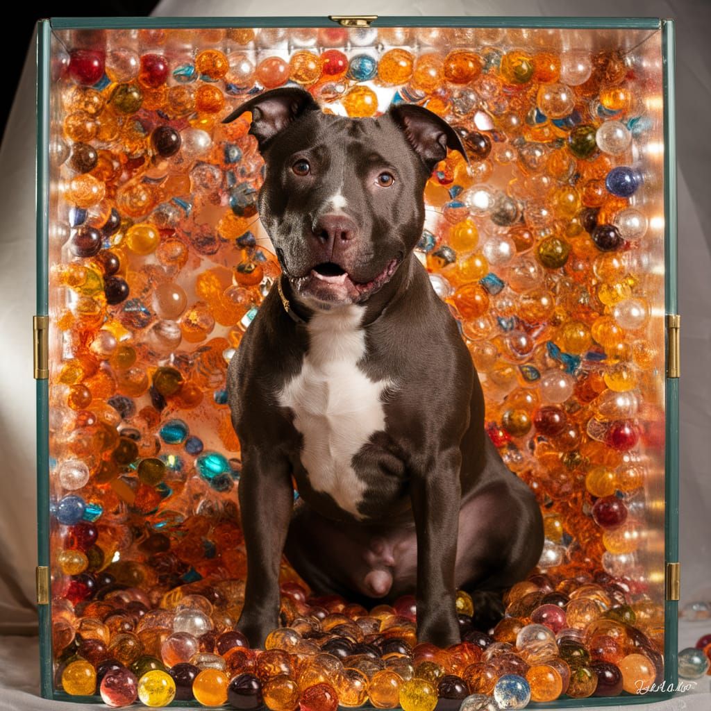 American Pitbull Terrier in Glass Marbles Box