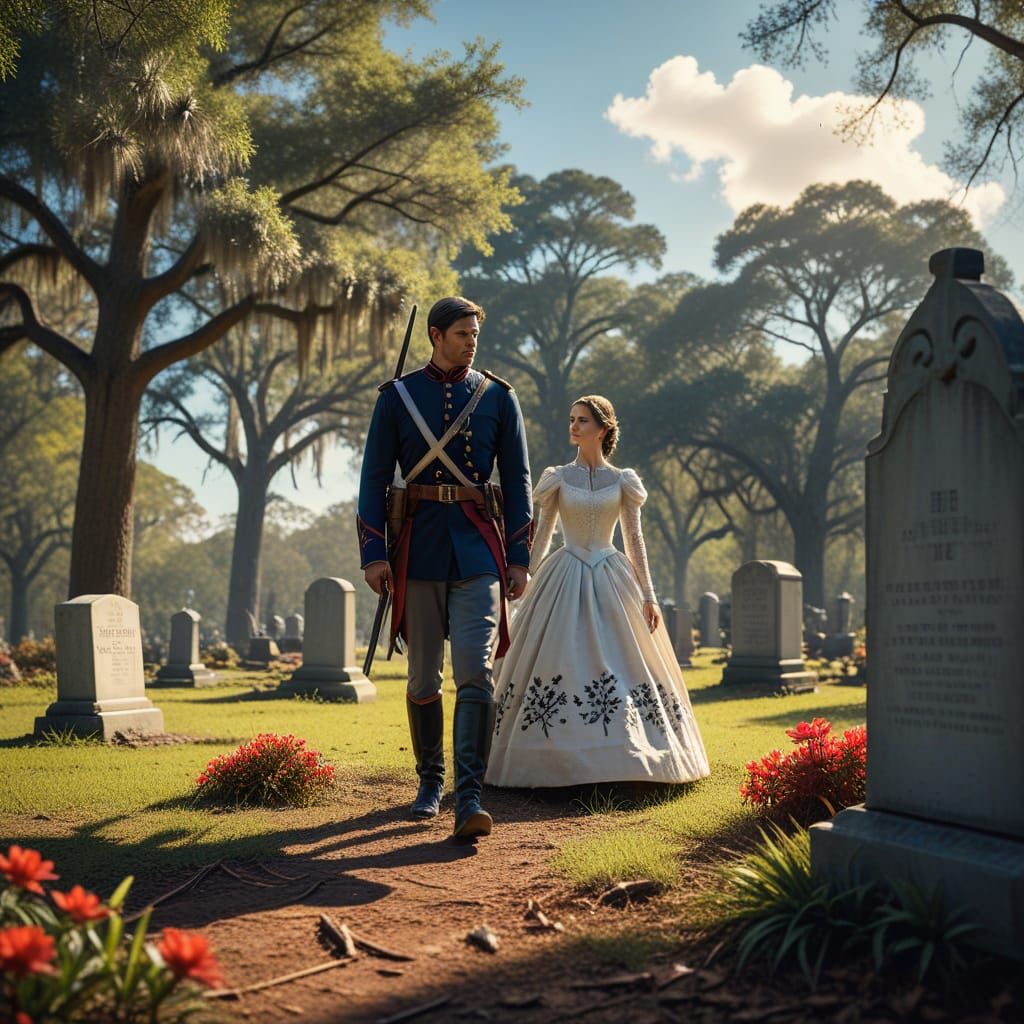 Southern Belle and Confederate Soldier in Golden Light