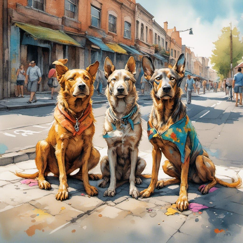 Watercolor Dogs Illustration Inspired by Kate Greenaway