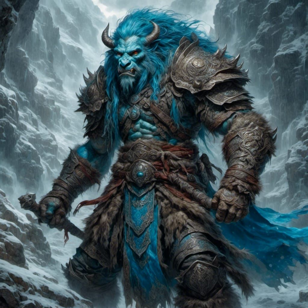 Mystical Orc Shaman in Windswept Landscape