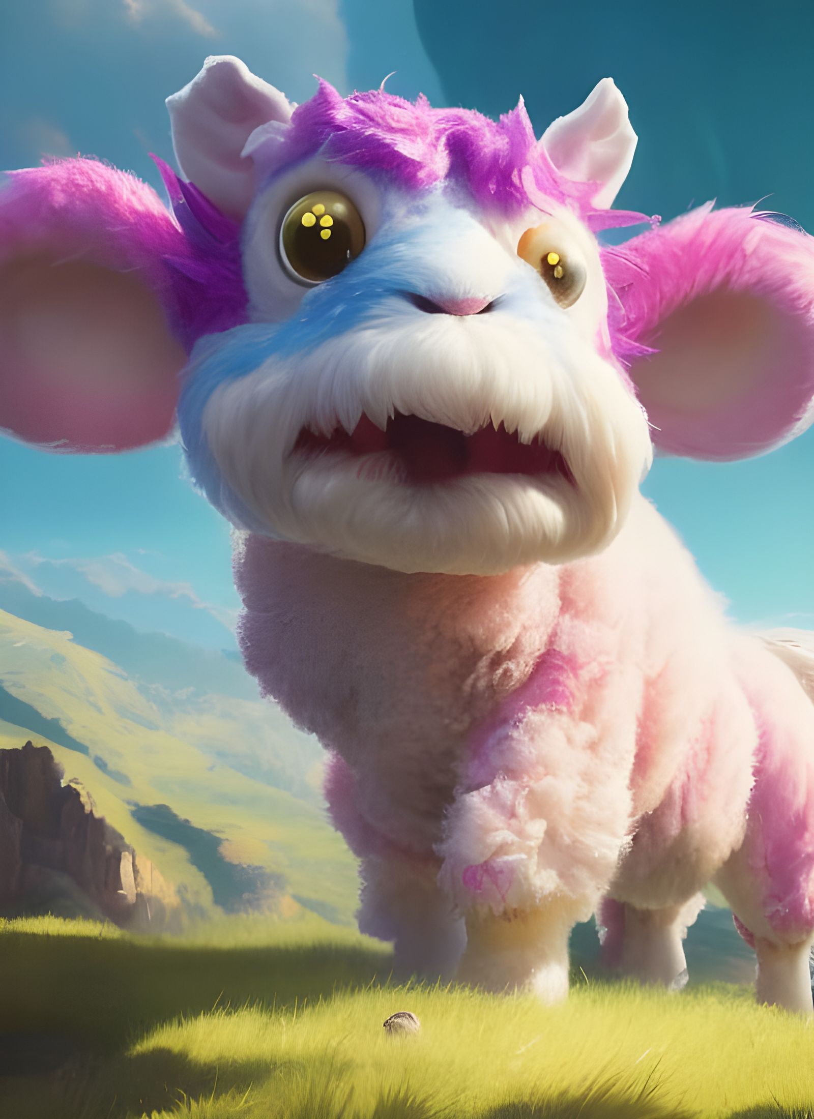 Cute Fluffy Sheep Monster in Lisa Frank Style