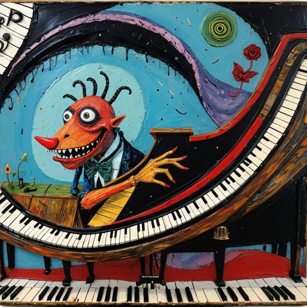 Humorous Anthropomorphic Piano in Encaustic Style