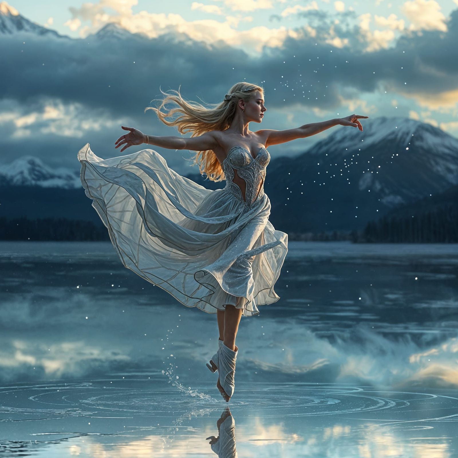 Ethereal Elven Ice Dancer in Cinematic Winter Scene