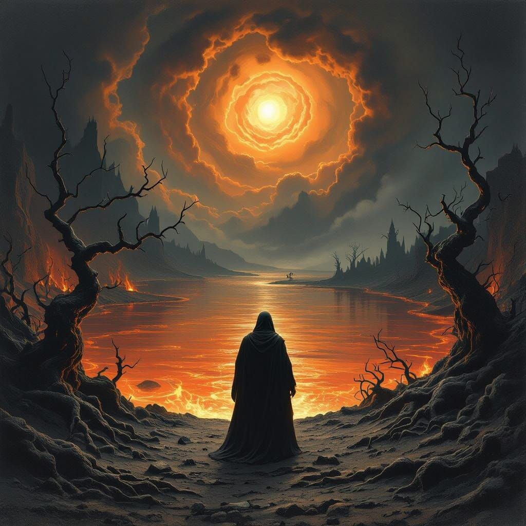 Dante's Descent into Inferno, in Dark, Symbolic Style