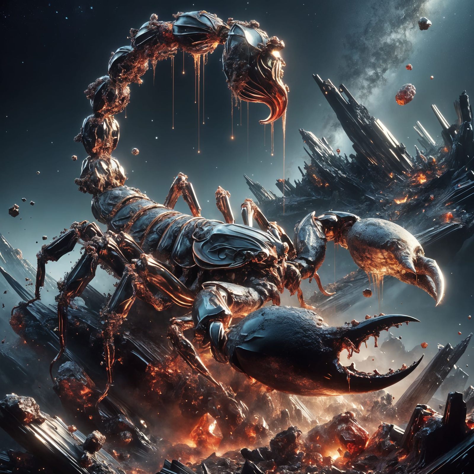 Scorched Metal Scorpion in Surreal Style