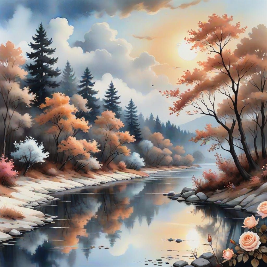 Whispers of a Winding River in Vibrant Watercolor