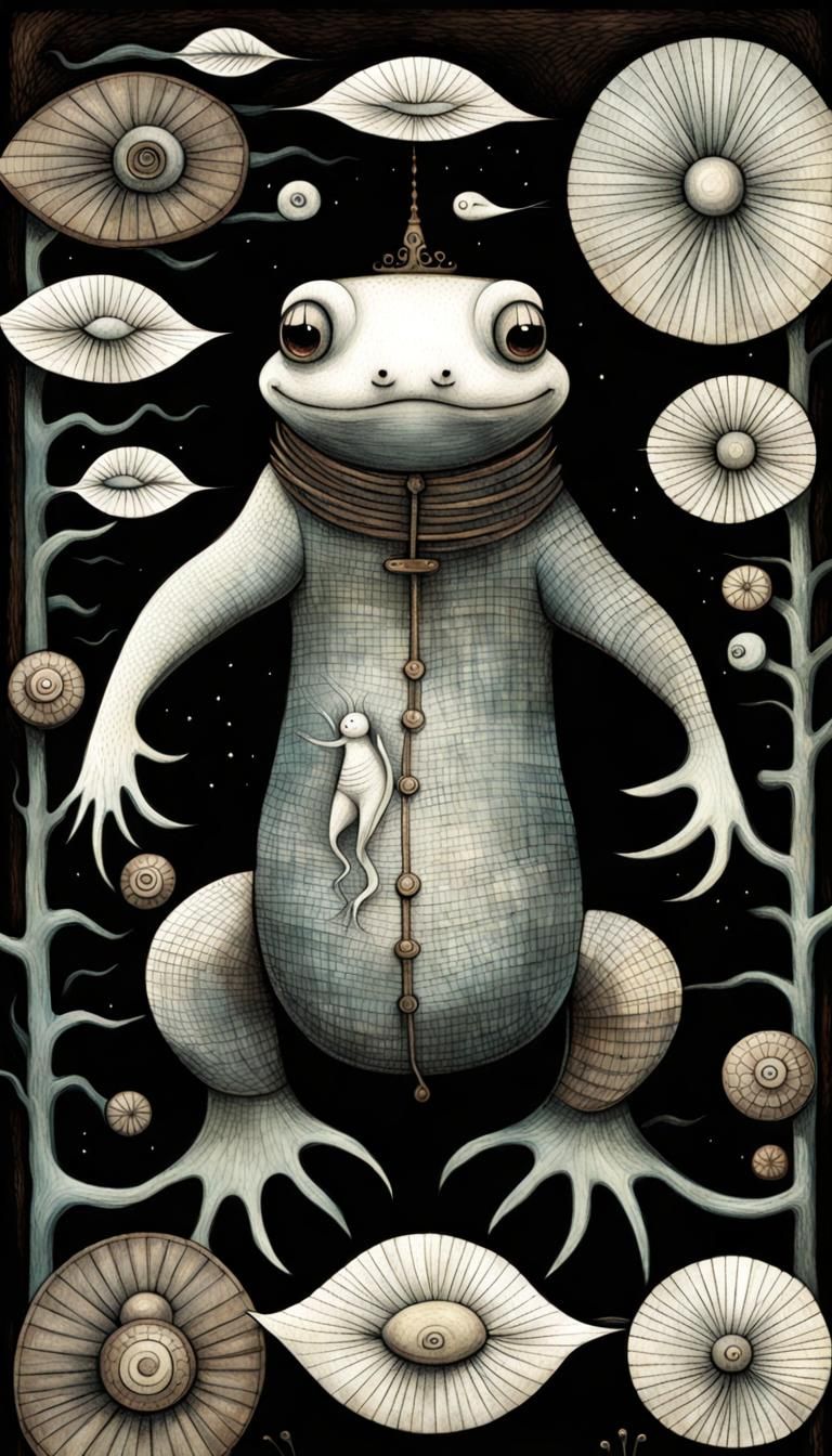 Salamander in Sea of Light, Art Brut Style