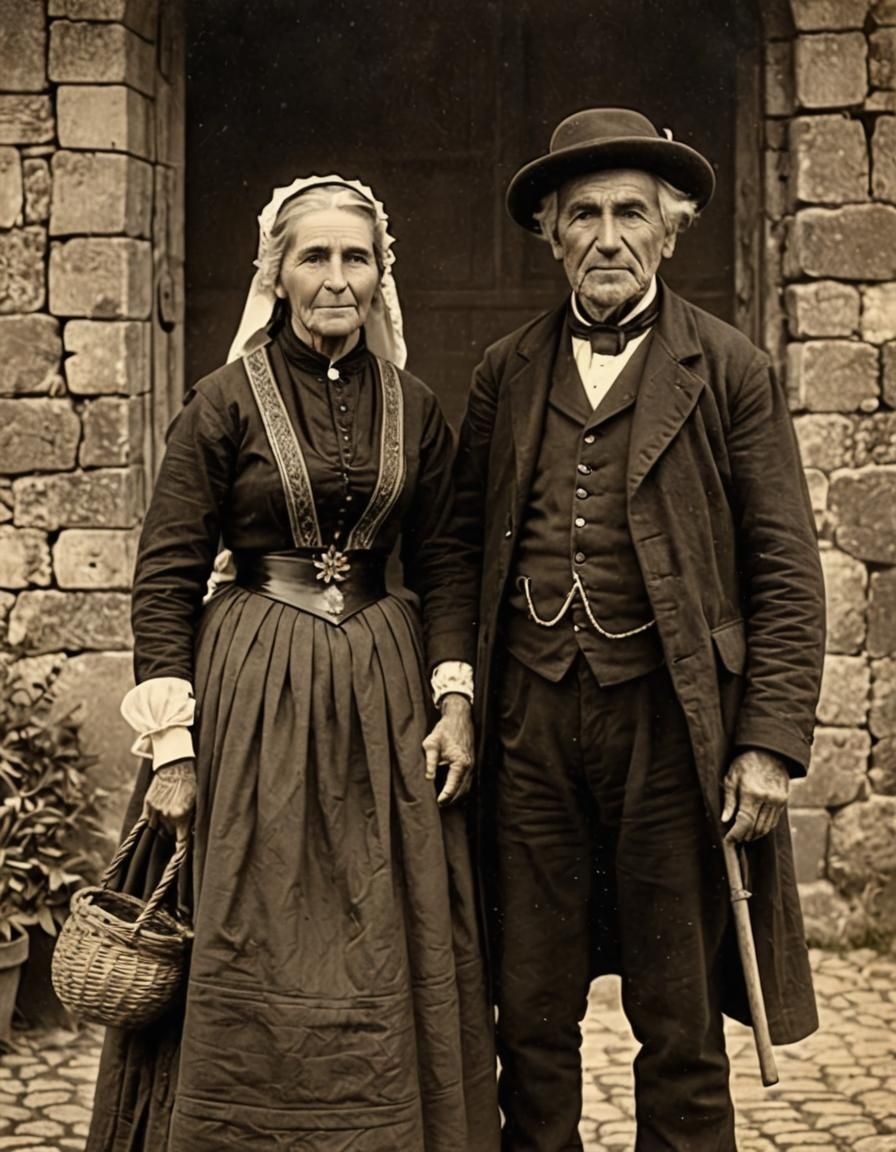 Traditional Breton Couple in Sepia Tones