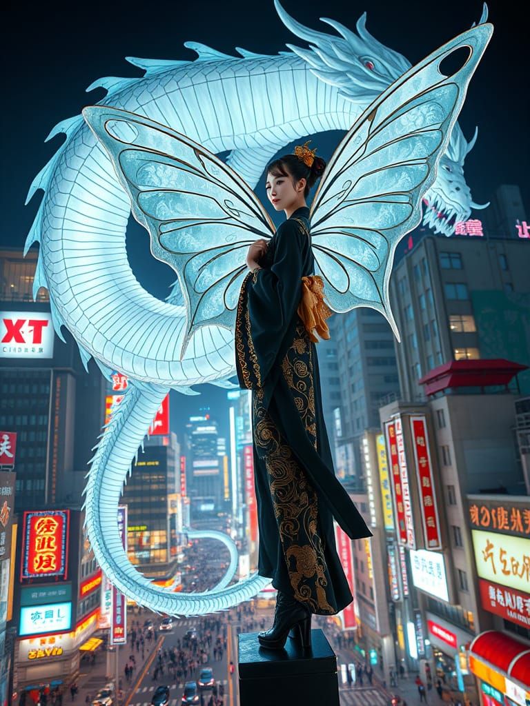 Dragon Protector: Woman and Dragon Overlooking Tokyo