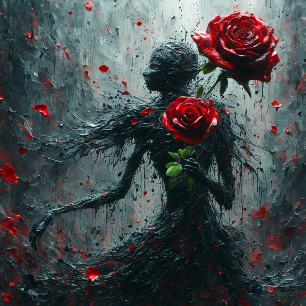 <lora:Solarpunk Aesthetic:1.0> <lora:MJ6 Paint Emotions:1.0> A red rose thriving in your disinterest in Gouache Style, W...