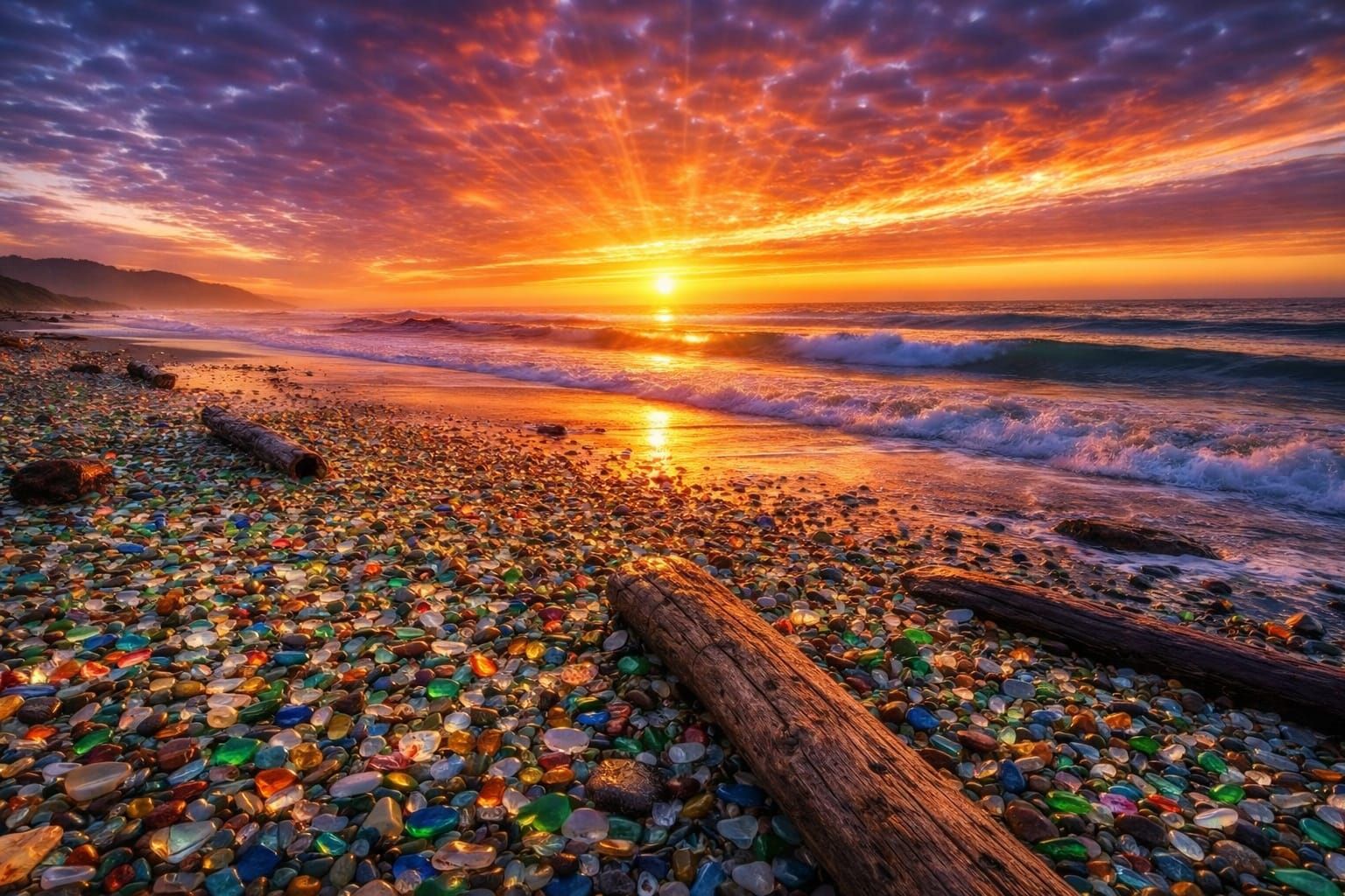 Vibrant Sunrise Over Glass Beach Fort Bragg